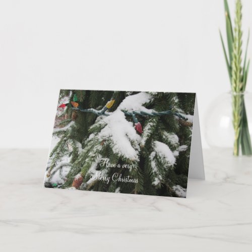 Snow Covered Branches and Lights Holiday Card