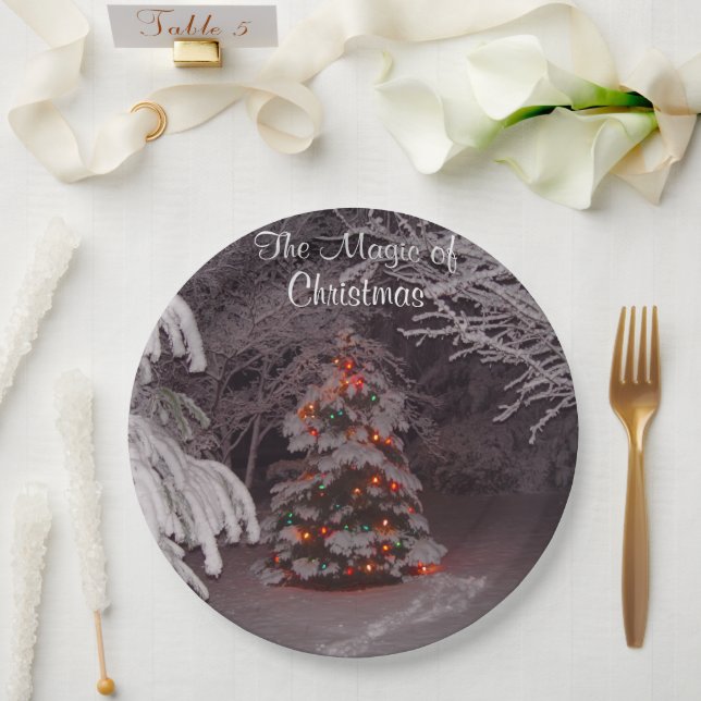 Snow Covered Branches Christmas Lights Paper Plates (Wedding)