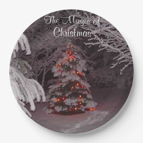 Snow Covered Branches Christmas Lights Paper Plates