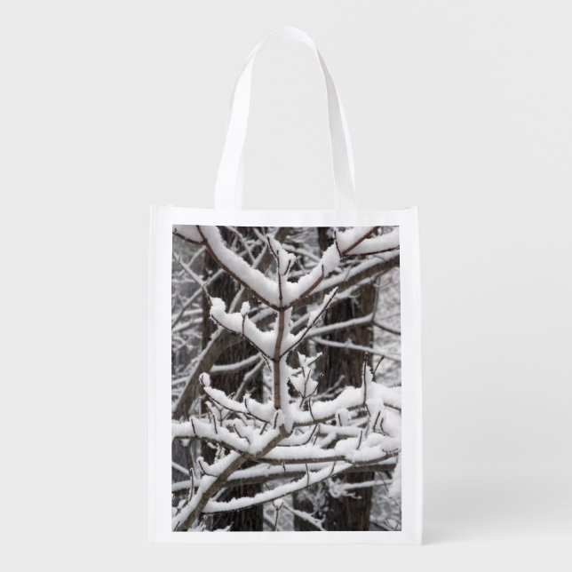 Snow-covered Branches Reusable Grocery Bag (Front)