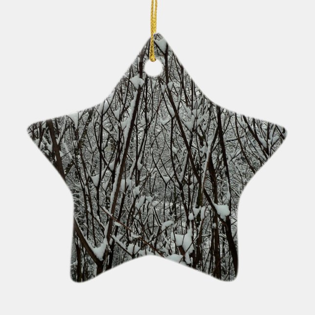 Snow Covered Branches Winter Abstract Ceramic Ornament (Front)