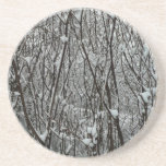 Snow Covered Branches Winter Abstract Coaster