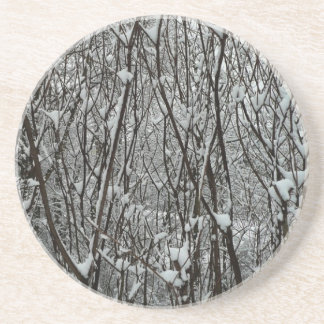 Snow Covered Branches Winter Abstract Coaster