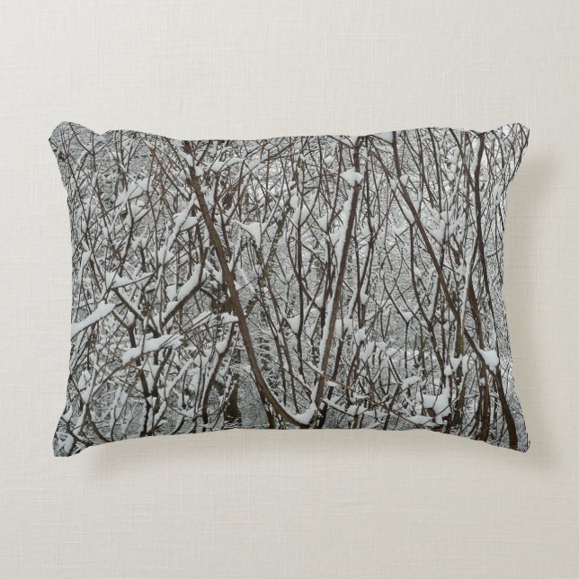 Snow Covered Branches Winter Abstract Decorative Pillow (Front)