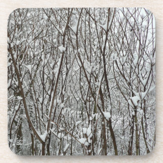 Snow Covered Branches Winter Abstract Drink Coaster