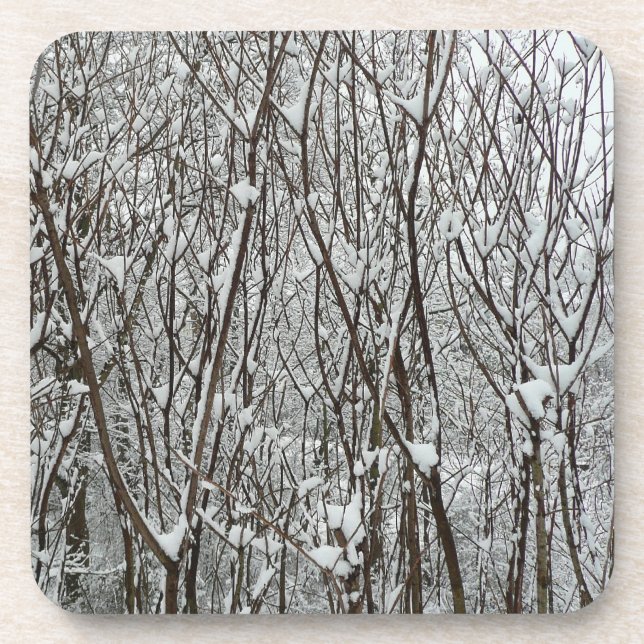 Snow Covered Branches Winter Abstract Drink Coaster (Front)
