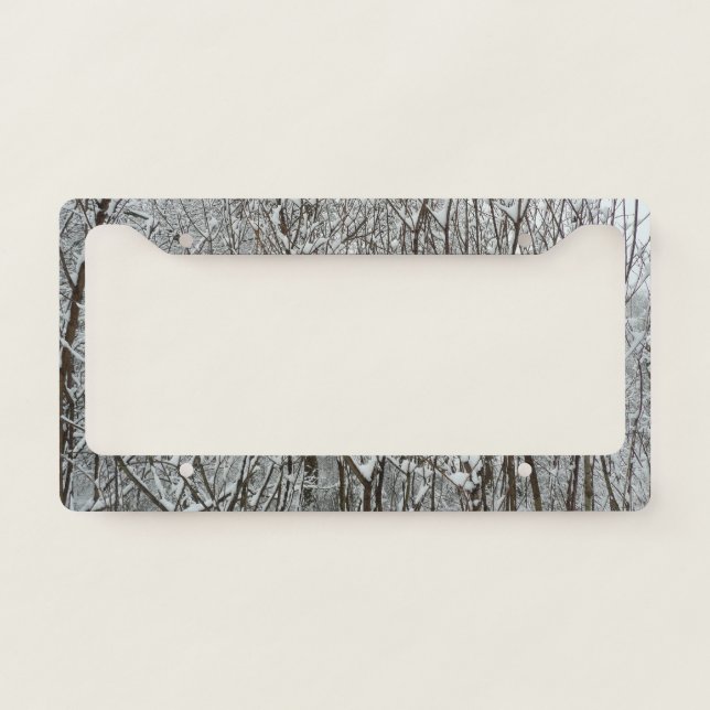 Snow Covered Branches Winter Abstract License Plate Frame (Front)