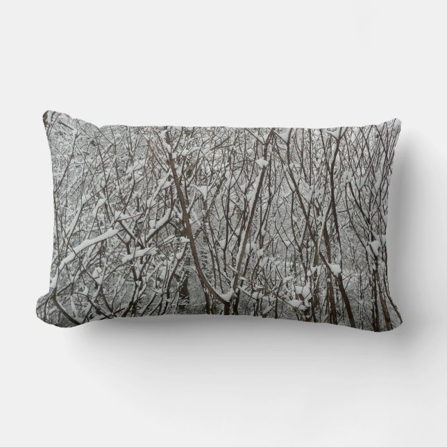Snow Covered Branches Winter Abstract Lumbar Pillow (Front)