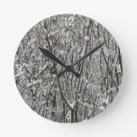 Snow Covered Branches Winter Abstract Round Clock