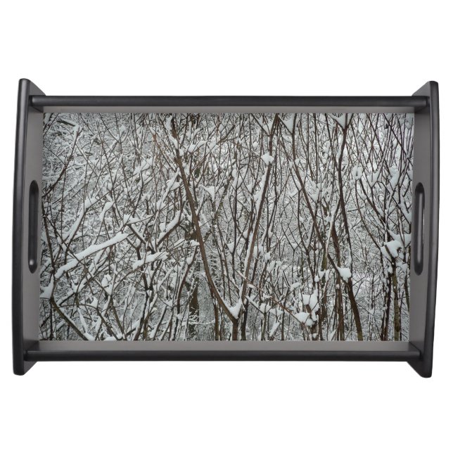 Snow Covered Branches Winter Abstract Serving Tray (Front)