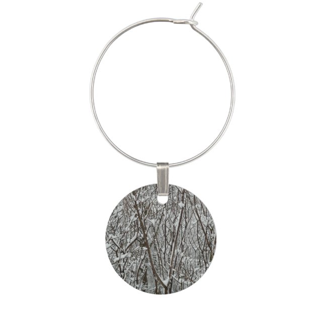 Snow Covered Branches Winter Abstract Wine Glass Charm (Front)