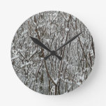 Snow Covered Branches Winter Round Clock