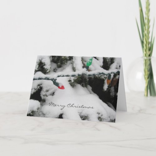 Snow Covered Branches with Christmas Lights Holiday Card