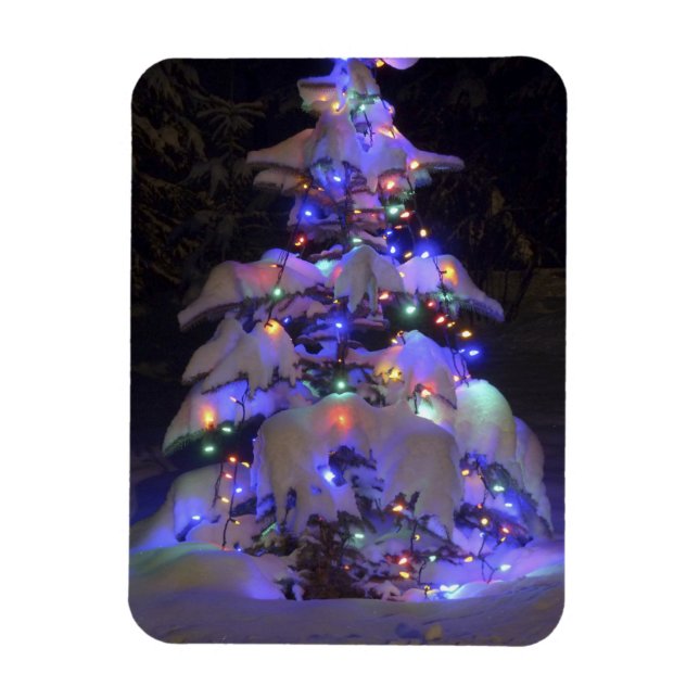 Snow Covered Brightly Lit Christmas Tree Magnet (Vertical)