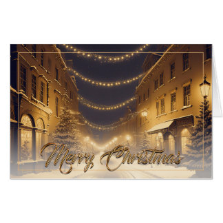 Snow-covered Christmas Streets in a Downtown Card