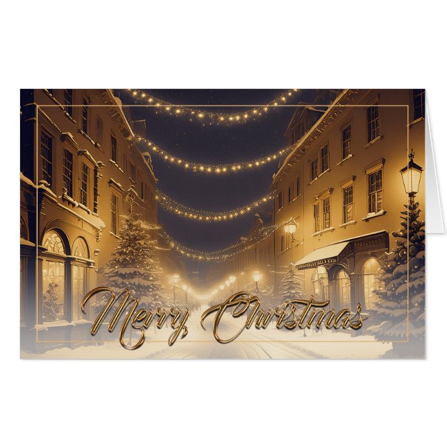 Snow-covered Christmas Streets in a Downtown Card (Front Horizontal)