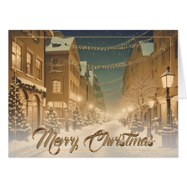 Snow-covered Christmas Streets in a Downtown Card (Front Horizontal)