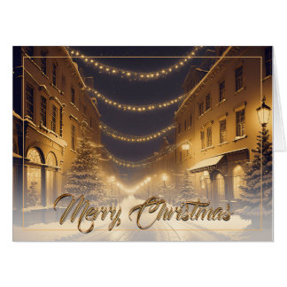 Snow-covered Christmas Streets in a Downtown Card