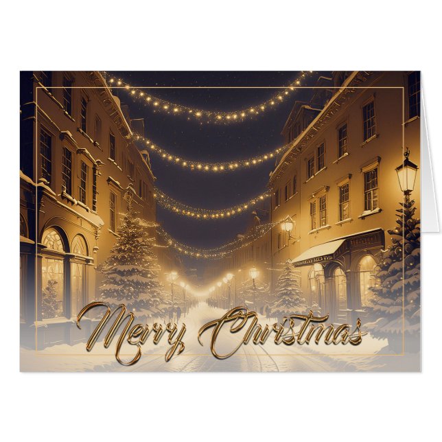 Snow-covered Christmas Streets in a Downtown Card (Front Horizontal)