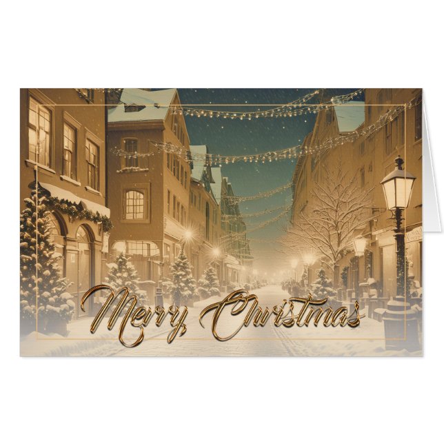 Snow-covered Christmas Streets in a Downtown Card (Front Horizontal)