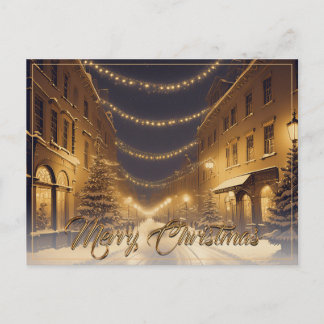 Snow-covered Christmas Streets in a Downtown Holiday Postcard