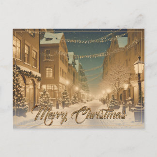 Snow-covered Christmas Streets in a Downtown Holiday Postcard