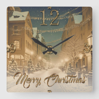 Snow-covered Christmas Streets in a Downtown Square Wall Clock
