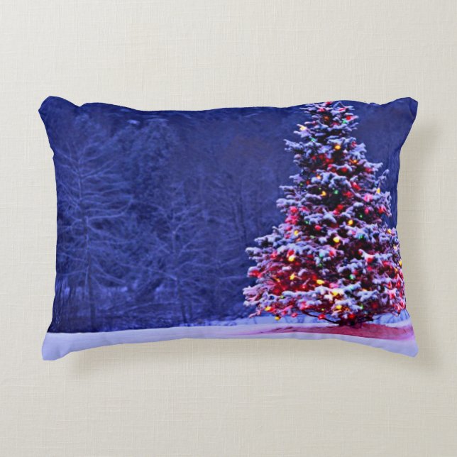 Snow Covered Christmas Tree Decorative Pillow (Front)