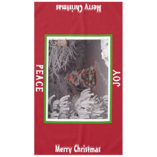Snow Covered Christmas Tree Lights Red Green Large Tablecloth