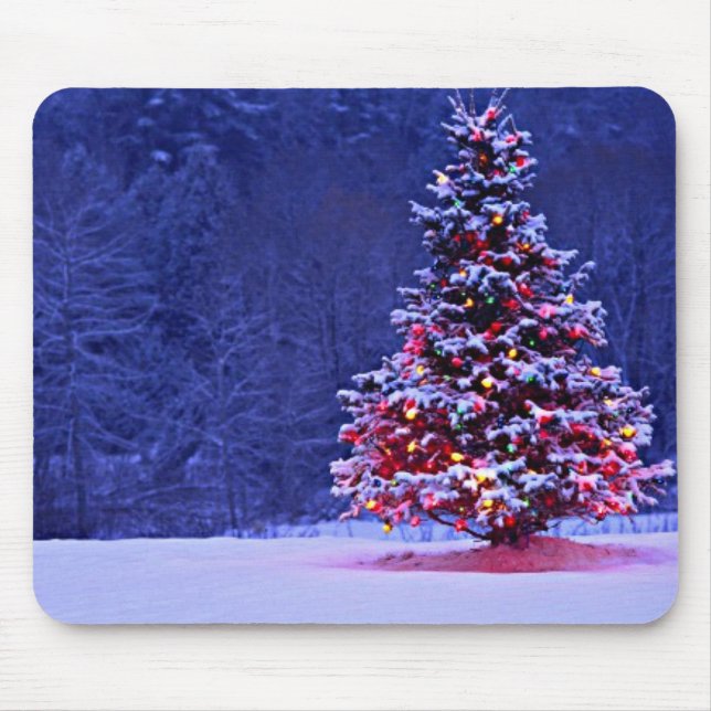 Snow Covered Christmas Tree Mouse Pad (Front)