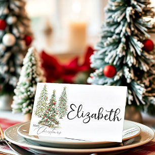Snow covered Christmas trees Place Card