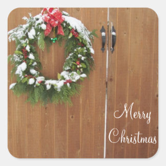 Snow Covered Christmas Wreath Square Sticker