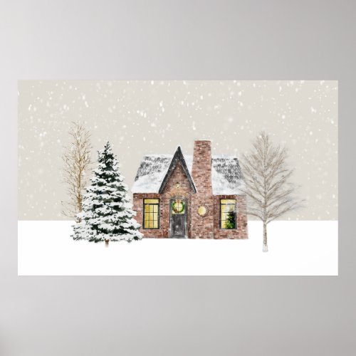 Snow Covered Cottage Winter Poster