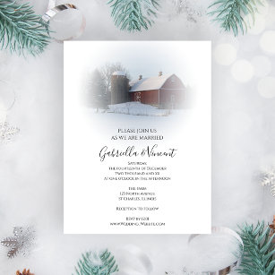 Snow Covered Country Barn and Silo Winter Wedding Magnetic Invitation