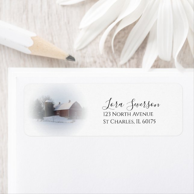 Snow Covered Country Barn Return Address Label (Insitu)