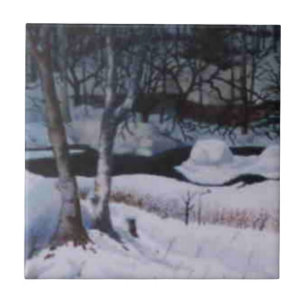 Snow covered Elk River on a gray day Ceramic Tile