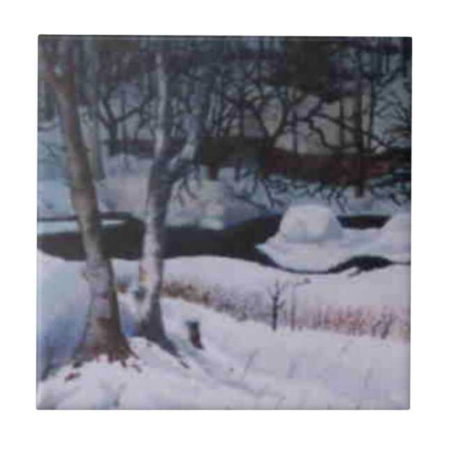Snow covered Elk River on a gray day Ceramic Tile (Front)