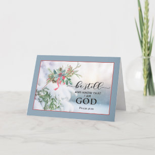 Snow Covered Evergreen Christmas Psalm 46:10 Bible Holiday Card