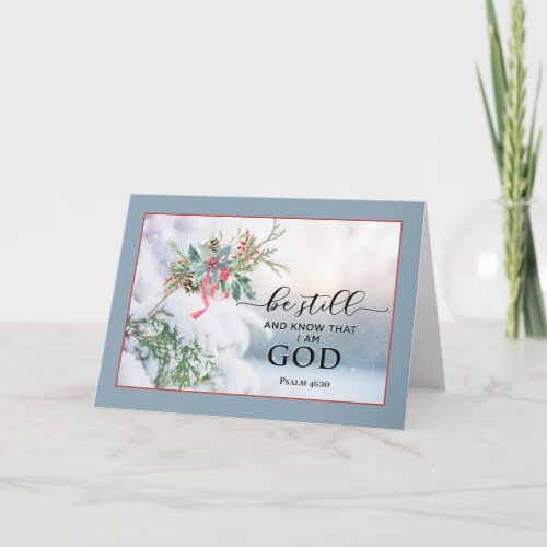 Snow Covered Evergreen Christmas Psalm 4610 Bible Holiday Card