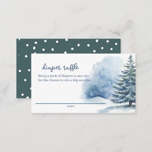 Snow Covered Evergreen Diaper Raffle Baby Shower Enclosure Card