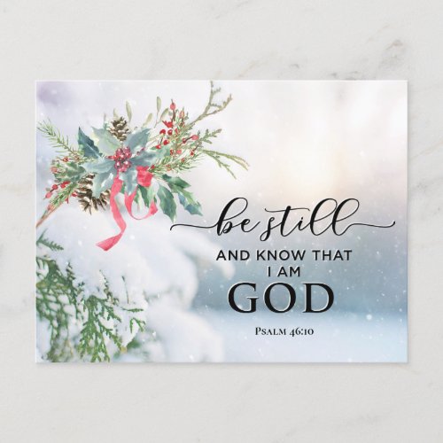 Snow Covered Evergreen Psalm 4610 Bible Christmas Holiday Postcard
