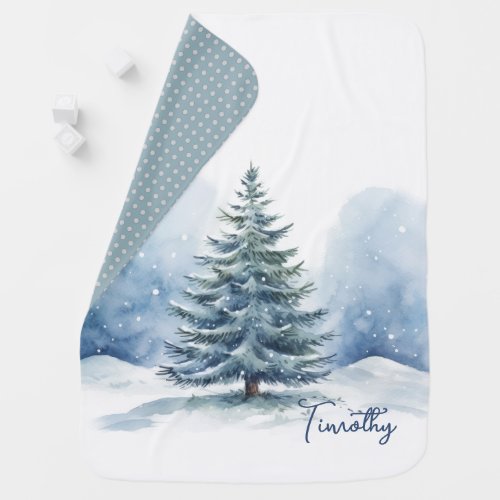 Snow Covered Evergreen Tree Baby Blanket