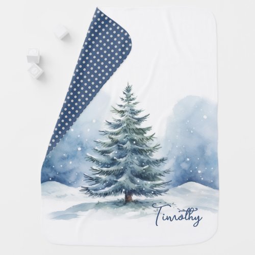 Snow Covered Evergreen Tree Baby Blanket