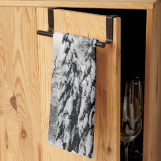 Snow-Covered Evergreen Trees Under Dramatic Winter Kitchen Towel
