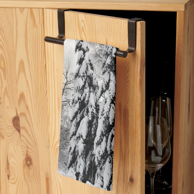 Snow-Covered Evergreen Trees Under Dramatic Winter Kitchen Towel (Thirds Fold)
