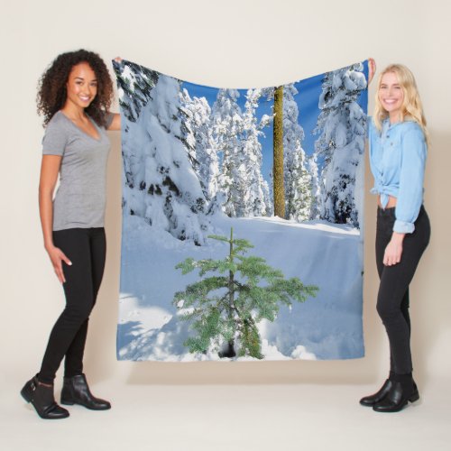 Snow Covered Forest in Oregon Fleece Blanket