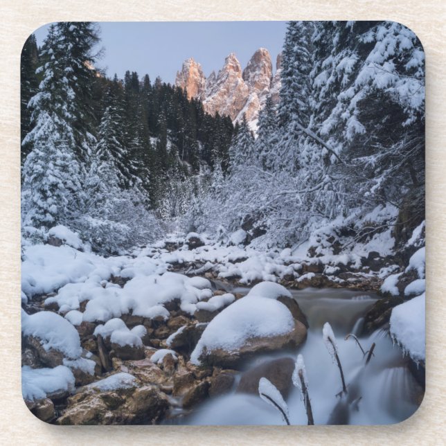 Snow-covered Geisler Mountain Range Beverage Coaster (Front)