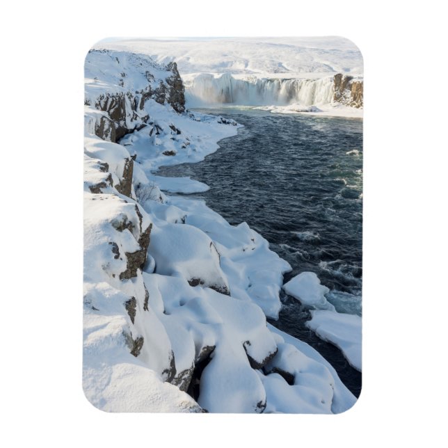Snow Covered Godafoss Waterfall Magnet (Vertical)