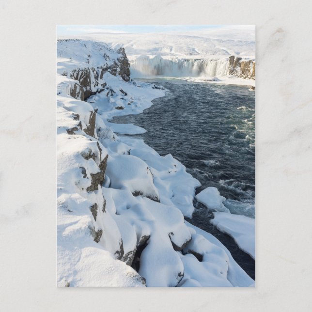 Snow Covered Godafoss Waterfall Postcard (Front)