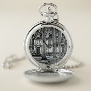 Snow Covered Haunted House Pocket Watch